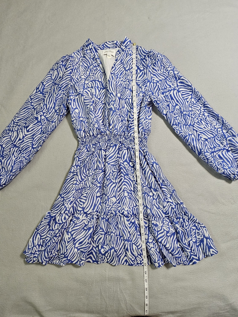 Lilly Pulitzer Blue White Zebra Print Linen Blend Mini Dress Size 6 Boho Preppy - Picture 8 of 10